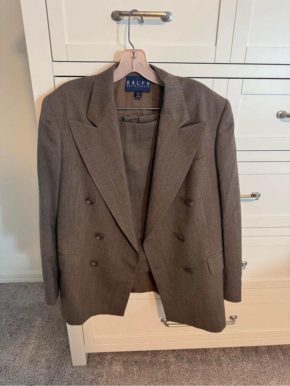 Ralph Lauren Herringbone Wool Blazer and matching skirt in Brown
